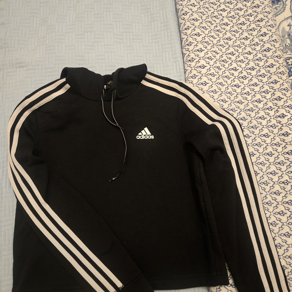 adidas Black Hoodie with White Three-Stripes